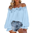 thumbnail image 1 of Jane Wardrobe Women's Off Shoulder Ruffle Blouse, Plus Size Loose Long Sleeve Casual Polyester Top for Summer Vacation & Daily Wear, 1PC, XXL-XXXXXL, 1 of 6