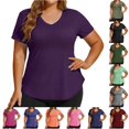 thumbnail image 1 of Jane Wardrobe Women's Plus Size V-Neck Curved Hem T-Shirt, Loose Fit Short Sleeve Casual Athletic Top, 1 Piece, S-XXL Plus Size Friendly, 1 of 4