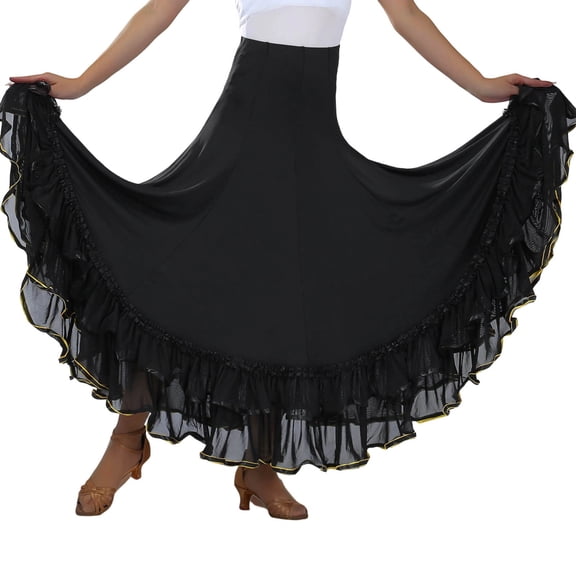 Jane Wardrobe Women's Spanish Flamenco Skirt, Mesh Ruffle Maxi Dance Skirt, 1PC, One Size