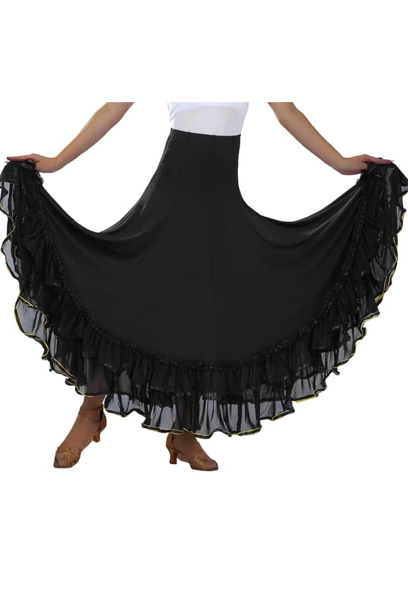 Women's Spanish Flamenco Skirt, Mesh Ruffle Maxi Dance Skirt, 1PC, One Size