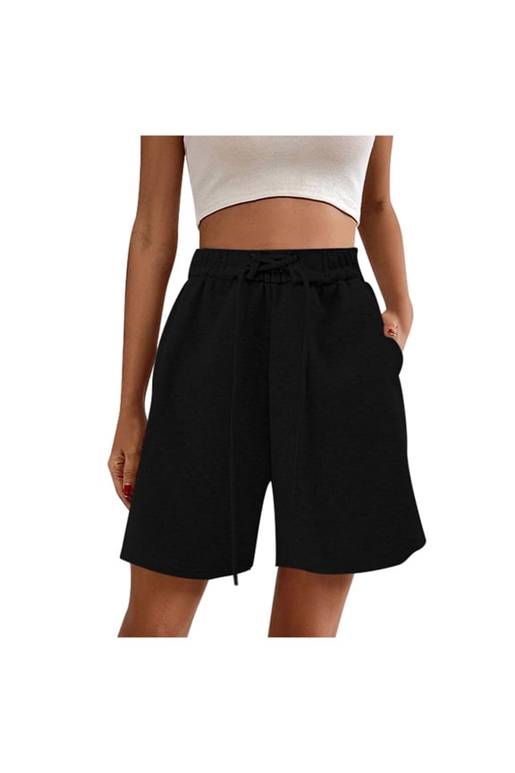 Women’s Summer Casual Drawstring Knee-Length Shorts, Loose Wide Leg Terylene Shorts with Pockets, Multi-Color, S/M/L/XL