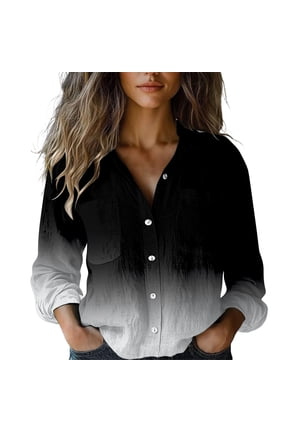 Womens Tie Dye Button Down Linen Shirt, Long Sleeve Collared Blouse With Dual Chest Pockets, Casual Loose Fit Lightweight Flax Top, 1 Piece, S-XXL, Plus Size Friendly, True To Size