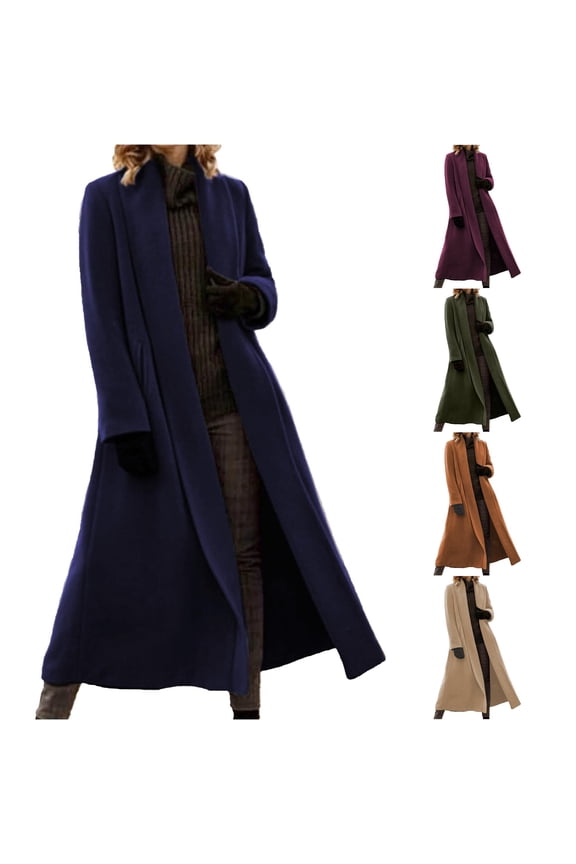 Wool Blend Long Trench Coat for Women, Stand Collar Full Length, Elegant Casual Winter Outerwear, 1 Piece, S-XXL, Plus Size Friendly