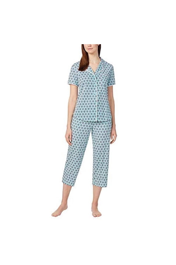 Jane and Bleecker Ladies' 2 Piece Capri Pajama PJ Set, Light Blue Large