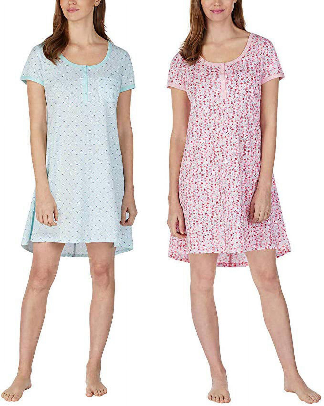 Jane and Bleecker Ladies' Henley Sleepshirt, 2 Pack, Pink/Lt Blue Small