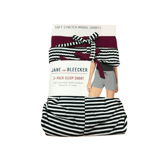 Jane and Bleecker Women's 2-Pack Sleep Shorts, Black & White/Plum, Small