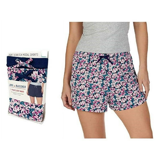 Jane and Bleecker Women's 2-Pack Sleep Shorts, Navy/Floral, Small - NEW