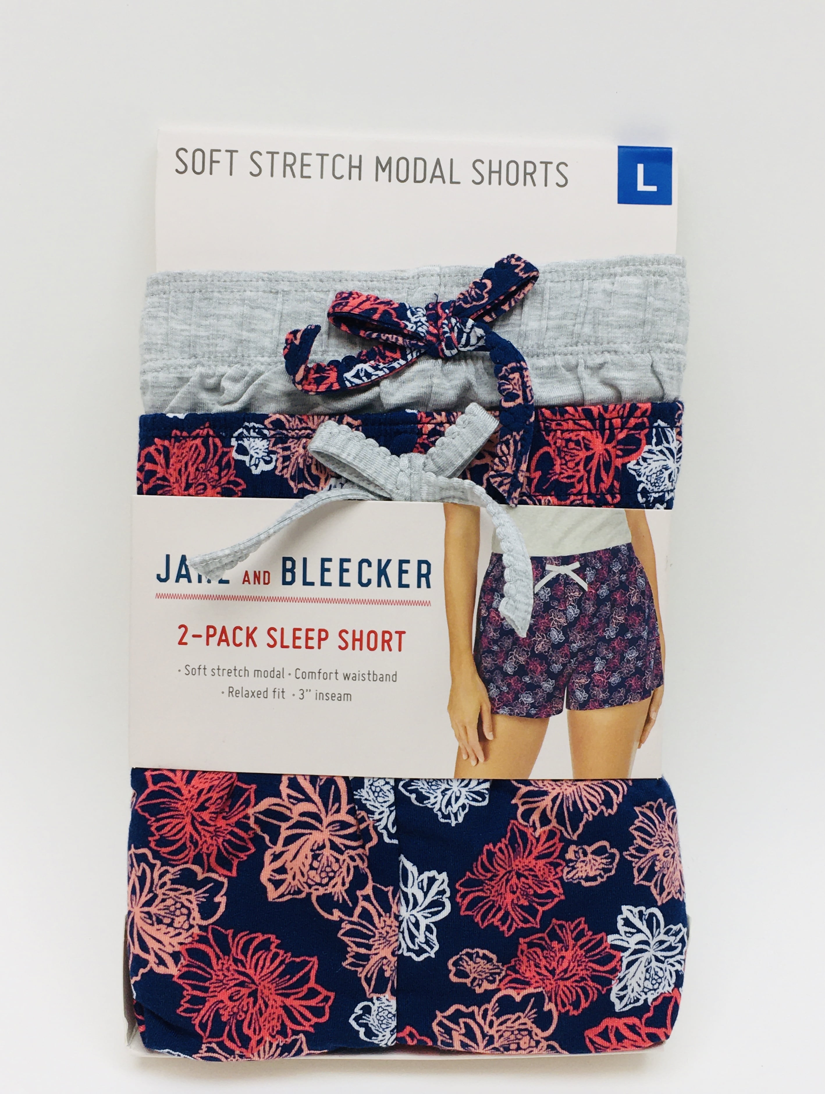 Jane and Bleecker Women's 2Pack Sleep Shorts, Navy Pink Floral/Gray