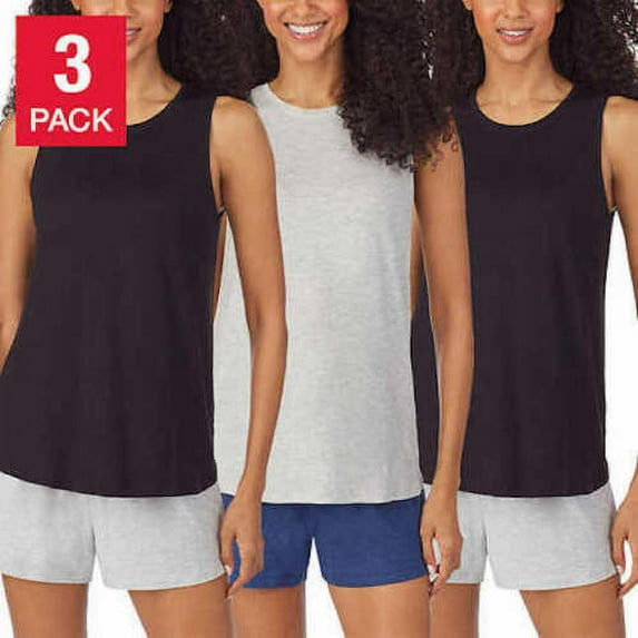 Jane and Bleecker Womens 3 Pack Lounge Tank Top, Black/Black/Gray Large