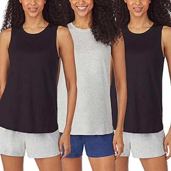 Jane and Bleecker Womens 3 Pack Lounge Tank Top (Black/Heather Grey/Black, Small, s)