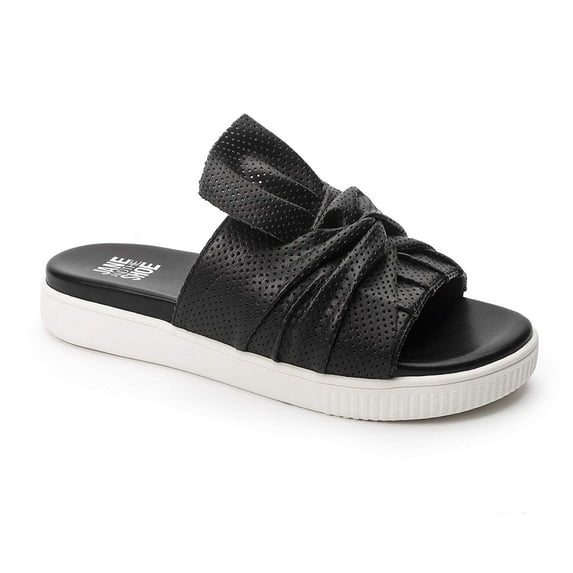 Jane and the Shoe JESSICA Bow Slide Sandal Black Leather Mule Flat (Black, 7)