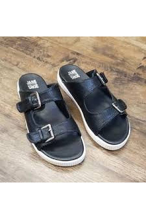 and the Shoe JOEY Slide Sandal Black Slip On Slide Platform Wedge Sandals (Black, 7)