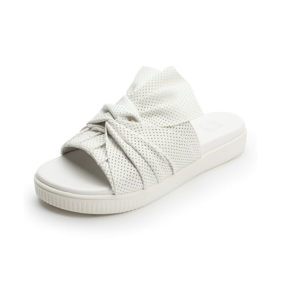 Jane and the Shoe Jessica White Leather Open Toe Fashion Bow Slide Mule Sandals (white, 7)