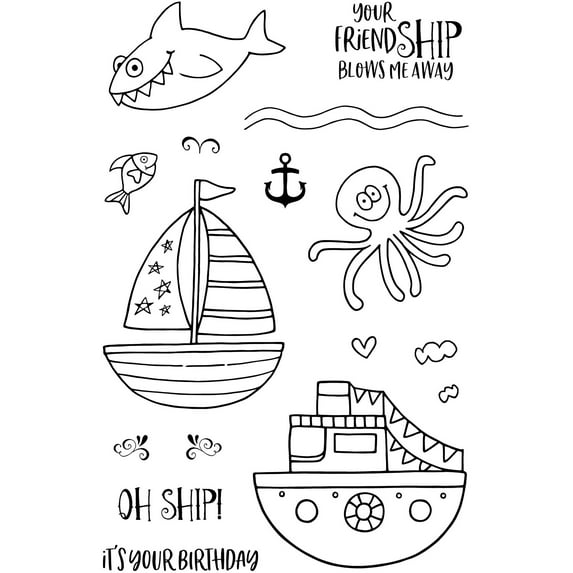 Jane's Doodles Clear Stamps 4"X6"-Oh Ship!