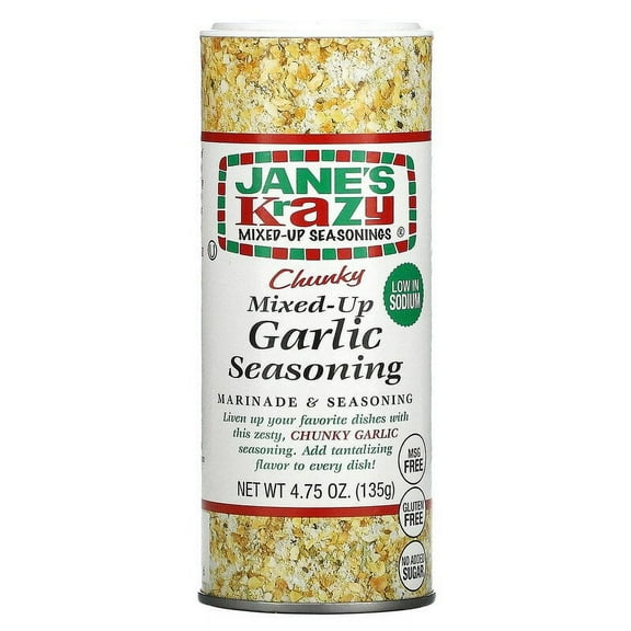 Jane's Krazy, Marinade & Seasoning, Chunky Mixed-Up Garlic Seasoning, 4.75 oz