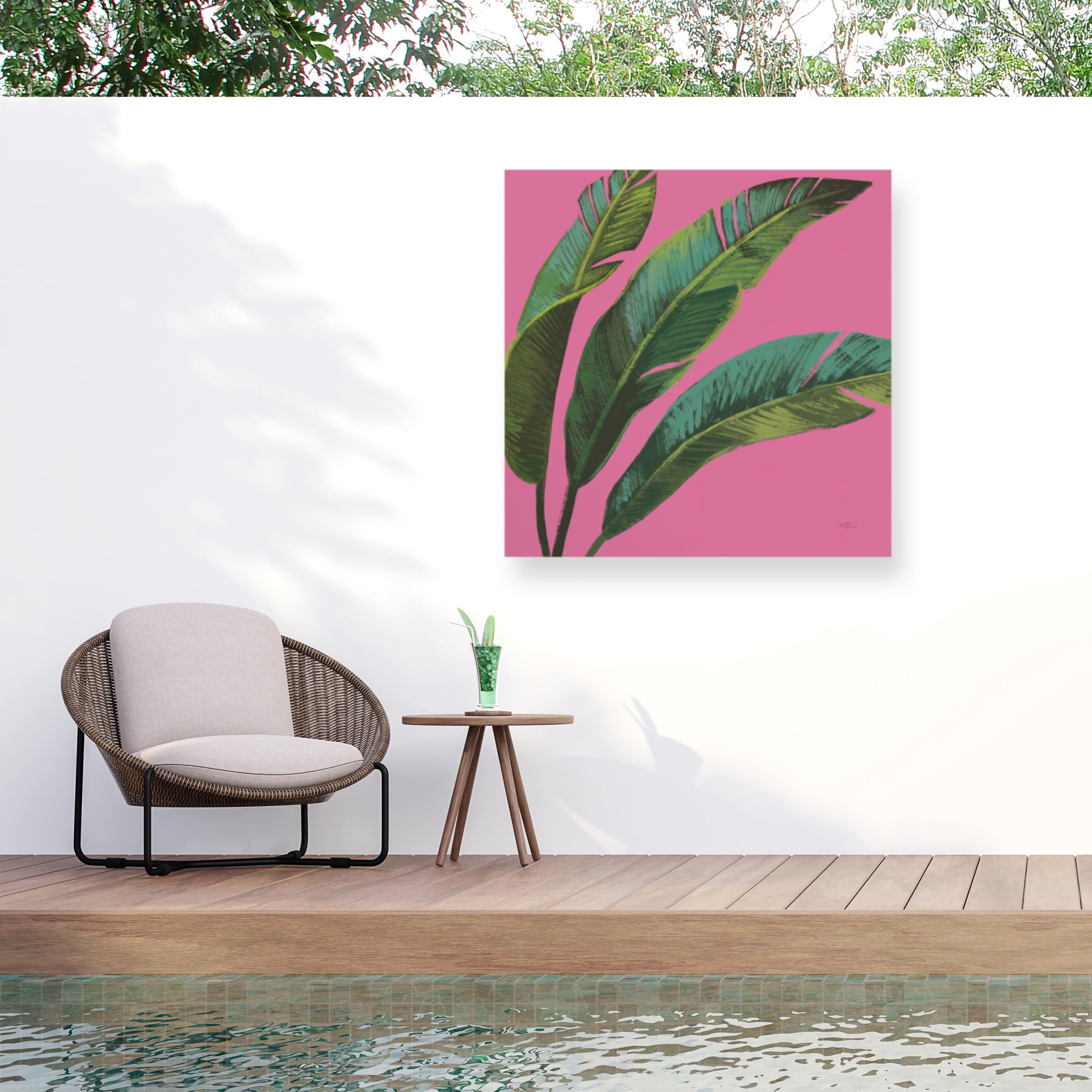 Janelle Penner Pink and Green Floral Outdoor Canvas Print 14x14