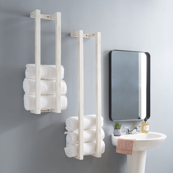 Powell Janelle Wall-Mounted Bathroom Towel Rack, Set of 2, White