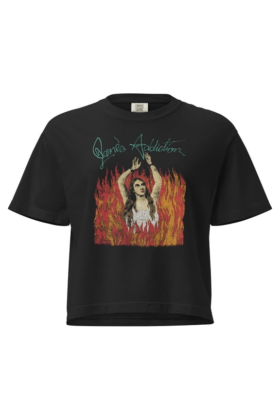 Janes Addiction Flames Mineral Wash Womens Crop Top