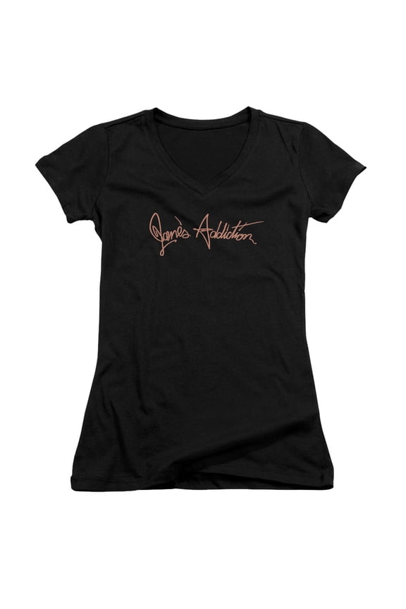 Janes Addiction - Script Logo - Juniors Cap Sleeve V-Neck Shirt - Small