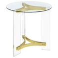 thumbnail image 1 of Janessa Round Glass Top Acrylic Leg End Table Matte Brass, 1 of 9