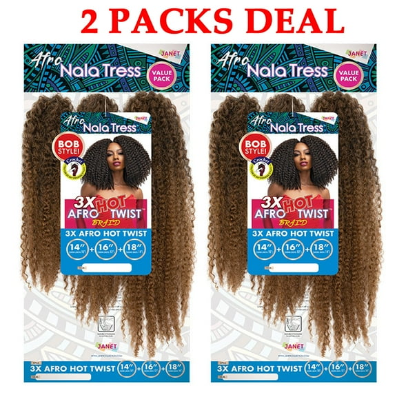 Janet Collection Nala Tress Locs Synthetic Hair Crochet Braid Loop 3x Afro Hot Twist 14”16”18” ( 2 Packs Deal #1 Jet Black )