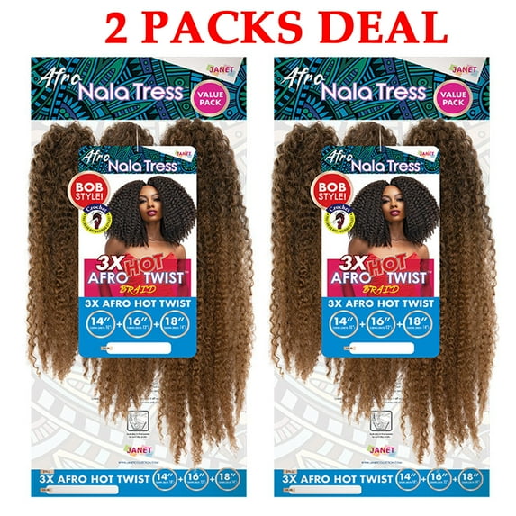Janet Collection Nala Tress Locs Synthetic Hair Crochet Braid Loop 3x Afro Hot Twist 14”16”18” ( 2 Packs Deal #T1B/BG Off Black Burgundy )