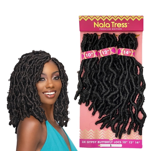 Janet Collection Nala Tress Locs Synthetic Hair Crochet Braid Loop 3x Gypsy Butterfly Locs 10”12”14” ( #1B Off Black )