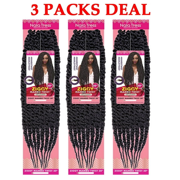 Janet Collection Nala Tress Synthetic Hair Crochet Braid Loop Ziggy Mambo Twist 30” ( 3 Packs Deal #4 Medium Brown )