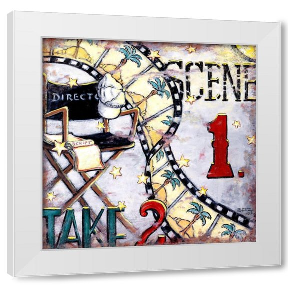 Janet Kruskamp 4x14 White Modern Wood Framed Wall Art Titled - Scene I Take 2