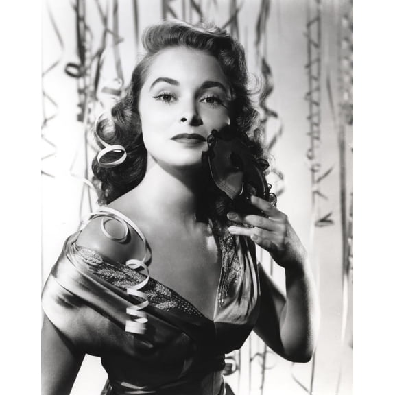 Janet Leigh Close Up in Classic Portrait in White Linen Drape Shoulder Dress with Left Hand Holding a Black Headband Photo Print (8 x 10)