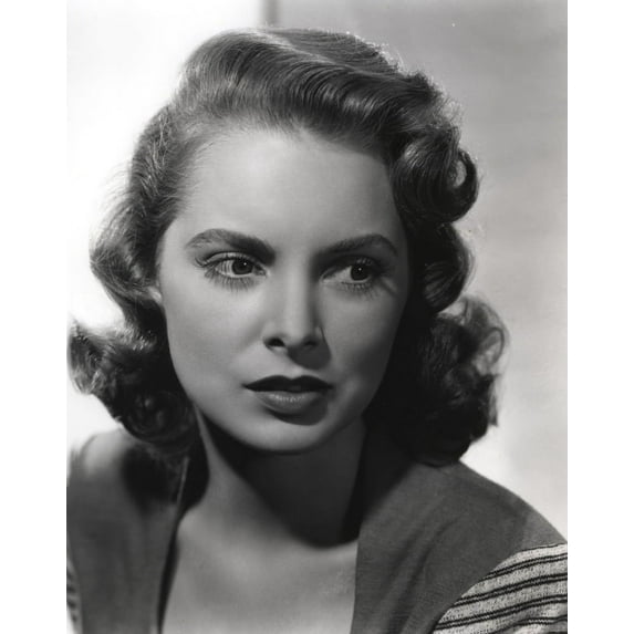 Janet Leigh Posed in Grey Linen V-Neck Blouse with Stripe Sleeves Photo Print (8 x 10)