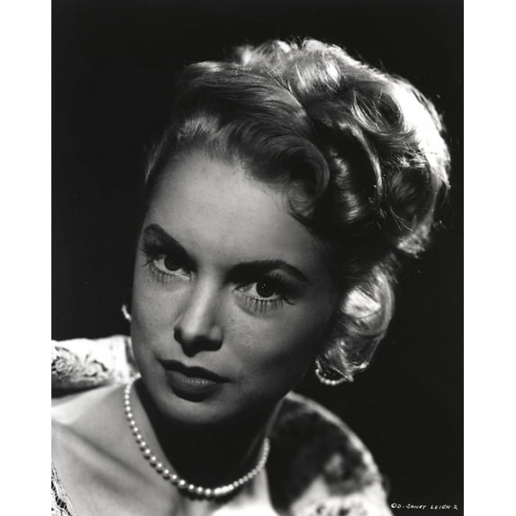 Janet Leigh Posed in White Silk V-Neck Shoulder Dress with Pearl Necklace and Earrings Photo Print (8 x 10)