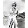 thumbnail image 1 of Janet Leigh sitting on the Bed in White Silk V-Neck Long Sleeve Gathered Bodice Long Dress with Legs Crossed and Hands Rest on the Side Photo Print (24 x 30), 1 of 1