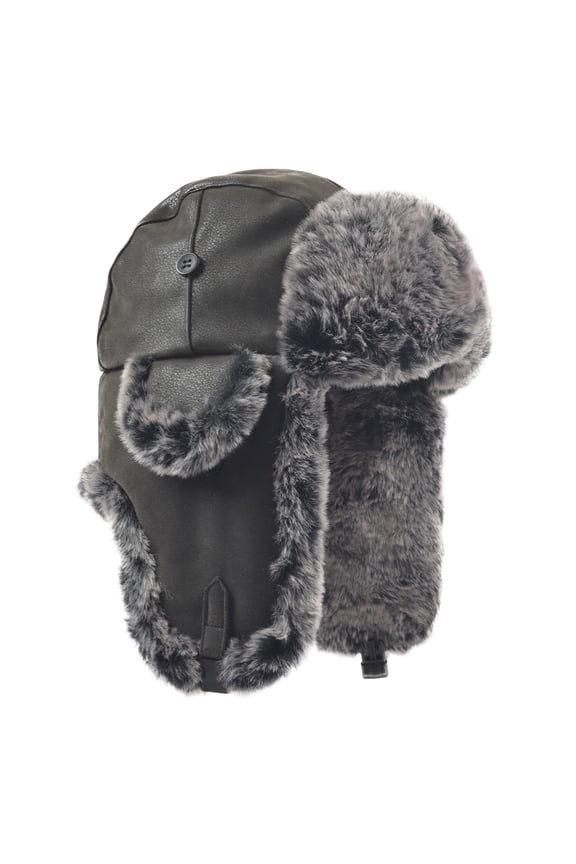 Cold Weather Rassian Cossack Trooper Bomber Pilot Hat Trapper Hunter Ear Flap Winter Cap (R, L, Black)