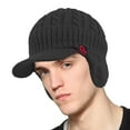 thumbnail image 1 of Janey&Rubbins Mens Winter Ear Flap Visor Beanie Knit Hat with Bill Fleece Lined Brimmed Cap (Black), 1 of 8