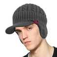 thumbnail image 1 of Janey&Rubbins Mens Winter Ear Flap Visor Beanie Knit Hat with Bill Fleece Lined Brimmed Cap (Gray), 1 of 8