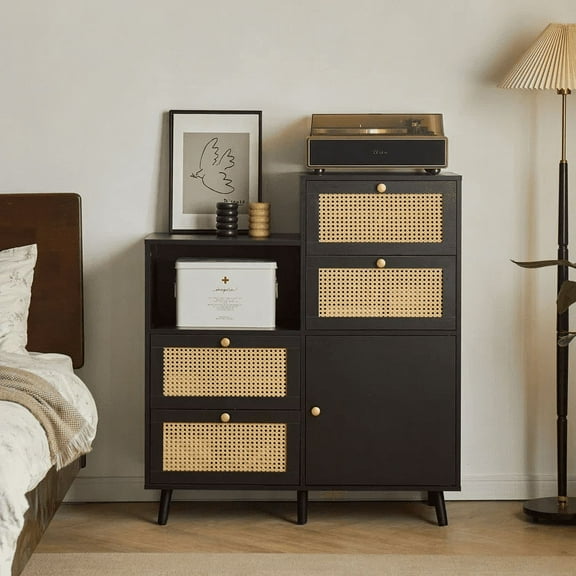 JanflyHome 4 Drawers Dresser, 42.8"H Black Dresser, Multiple Storage Space, Modern Chest with Drawer for Bedroom, Living Room