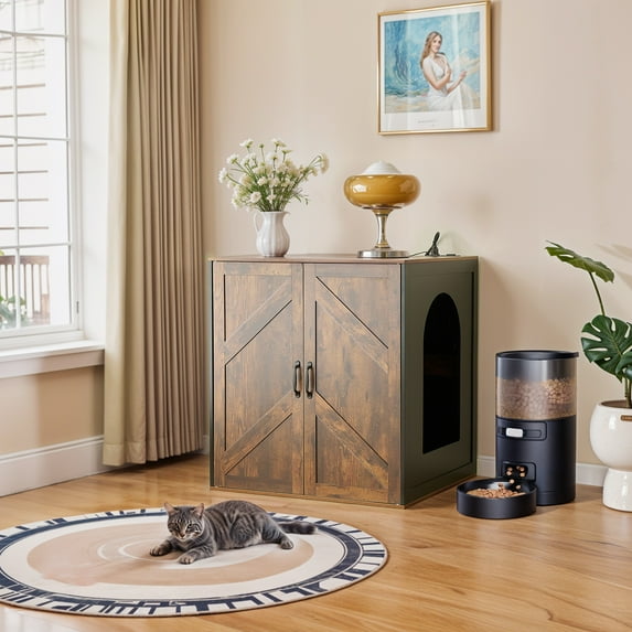 JanflyHome Cat Litter Robot Enclosure Cabinet, Litter Box Enclosure Furniture with Charge Station, Vintage Brown