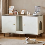 JanflyHome Double Cat Litter Box Enclosure, Hidden TV Stand Cat Litter Box Furniture for Living Room, White