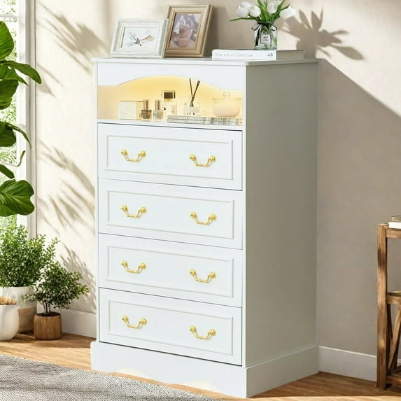 JanflyHome Farmhouse Chest Of 4 Drawers, Tall Drawer Dresser for Bedroom, Drawer Closet Storage Dresser, White