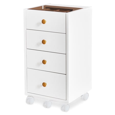 JanflyHome Glass top Modern Nightstand with 4 Drawers, 22.2'' x 11.8'' x 11.8'',Storage Cabinet.for all Age Group