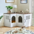thumbnail image 1 of JanflyHome Litter Box Enclosure Furniture, Farmhouse Corner Cat Litter Box Enclosure for 2 Cats with 2 Silicone Food Bowls, White, 1 of 10