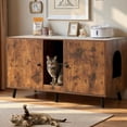 thumbnail image 1 of JanflyHome Cat Litter Box Enclosure, Farmhouse TV Stand Litter Box Cabinet Furniture with Scratching Board,  End Side Table Cat Washroom, Vintage Brown, 1 of 11