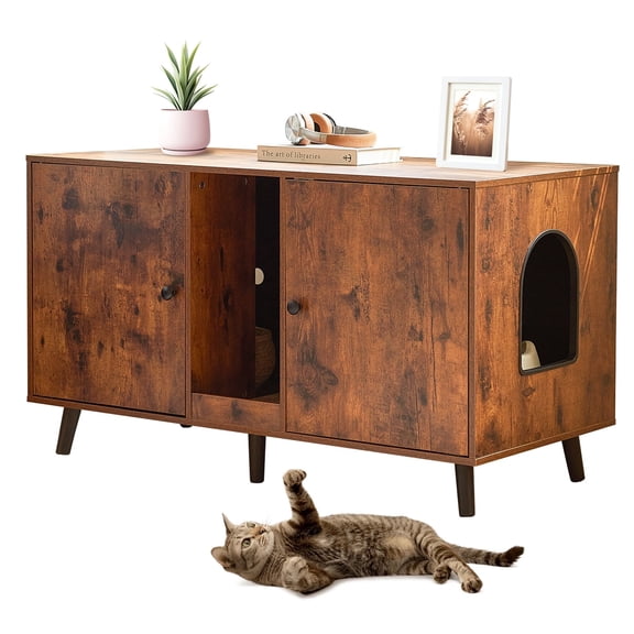 PawHut Cat Litter Box Enclosure, Hidden Litter Box Furniture with ...