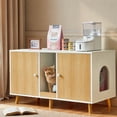 thumbnail image 1 of JanflyHome Litter Box Enclosure for 2 Cats, Hidden Litter Box with Double Room and Scratching Board, Cat House Kitty Washroom, Natural Wood, 1 of 9