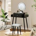 thumbnail image 1 of JanflyHome Vanity Desk, Makeup Vanity Table Set with Stool, Vanity Table with Mirror and Light Power Outlet, Adjustable, Black, 1 of 9