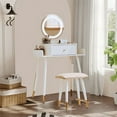 thumbnail image 1 of JanflyHome Vanity Desk, Makeup Vanity Table Set with Stool, Vanity Table with Mirror and Light Power Outlet, Adjustable, White, 1 of 8
