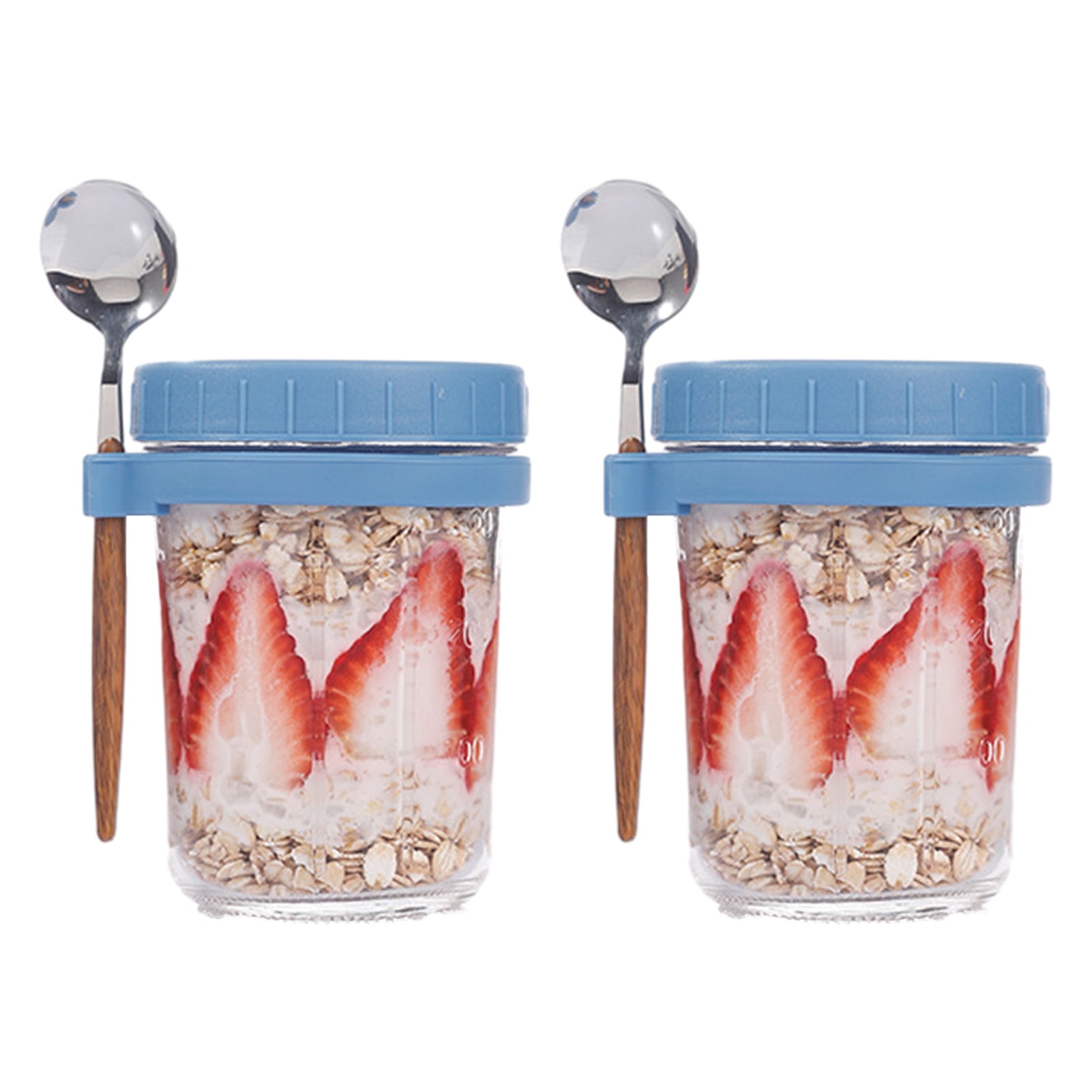 LINASHI Overnight Oats Containers 2 Pcs 350ml Oatmeal Cup Glass Containers  with Lids Spoons Airtight Breakfast Meal Prep Container for Overnight Oats