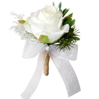 Ling's Moment White & Beige Wrist Corsages for Wedding(Set of 6), Corsages  for Prom, Mother of Bride and Groom, Prom Flowers