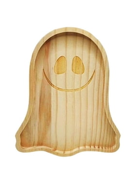 Jangslng Halloween Pumpkin Ghost Wood Plate Multifunctional Cheese Bread Charcuterie Meat Cheese Appetizer Food Serving Dinner Dish Tray Kitchen Party Supplies